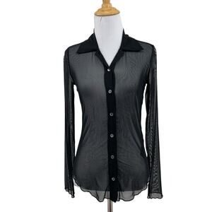 Wilfred Shirt Women 2XS XXS Black Sheer See Through Button Front Long Sleeve